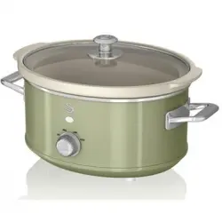 Retro Olla Cocción Lenta, 3,5l, Recipiente Extraíble Antiadherente Cerámica Libre Pfoa, Vintage Verde 200w Swan Sf17021gn