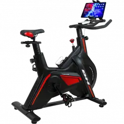 Bicicleta estática - BH Fitness TOKIO H9181, Spinning, Volante de inercia, Soporte tablet, Pedales Mixtos, Negro/Rojo