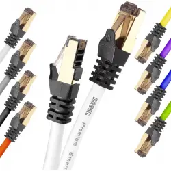 Duronic Cable Ethernet Trenzado de Pares Cat8 3m Blanco - Conector Rj45 2ghz Amarillo Acabado Oro