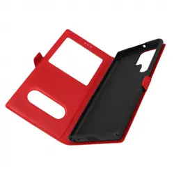 Funda Samsung Galaxy S22 Ultra Con Solapa Doble Ventana Soporte Vídeo Rojo