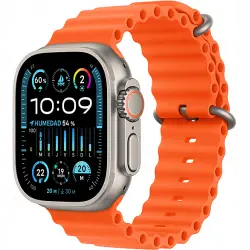 Apple Watch Ultra 2 (2023), GPS + Cellular, 49 mm, Caja de titanio, Gesto doble toque, Correa Ocean Band color Naranja