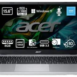 Portátil - Acer A315-510P-C2LA, 15.6" Full HD, Intel®N100, 8GB RAM, 128GB eMMC, Windows 11 Home Modo S (64 Bit)