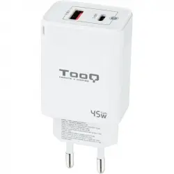 TooQ TQWC-GANQCPD45WT Cargador de Pared Dual USB-C/USB 2.0 45W Blanco