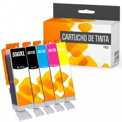 Cartuchos Tinta Compatible con Canon PGI550XL/CLI551XL Negro/Tricolor Pack 5