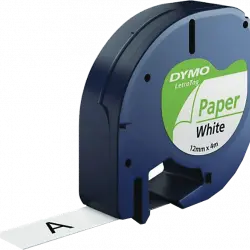 Cinta papel - Dymo Letratag S0721510, 12 mm x 4 m, Blanco y negro