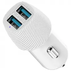 Promate VolTrip-Duo Cargador USB 2 en 1 de Coche Carga Rápida 3.4A Blanco