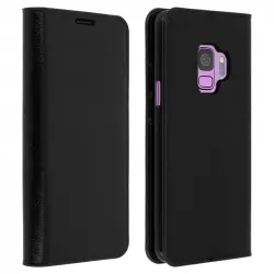 Avizar Funda Libro Cartera de Cuero Negra para Samsung Galaxy S9