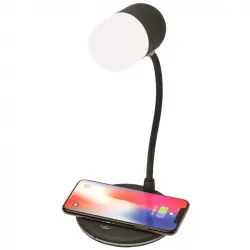 Klack Lámpara de Sobremesa con Cargador Qi y Altavoz Bluetooth Negra