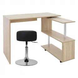 ML Design Escritorio Plegable Natural con Taburete Negro Mesa de Estudio/Trabajo Pc 150x88x75cm