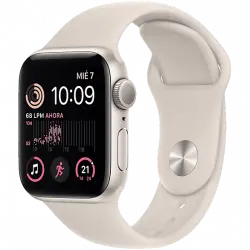 APPLE Watch SE (2022), GPS, 40 mm, Caja de aluminio, Vidrio delantero Ion-X, Correa deportiva blanco estrella