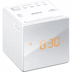Despertador - Sony ICF-C1W, Radio AM/FM, Alarma, Batería de reseva, Blanco