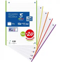 Oxford Classic Pack 5 Recambios de Cuadernos A4-A4+ Colores Vivos