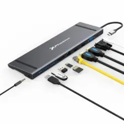 Docking Station Portable Hub Usb Tipo C Phoenix 11 En 1 Ethernet Rj45 2 Hdmi 4k Vga 3 Usb 3.0 Lector De Tarjetas Jack 3.5mm Pd Hasta 100w Válido Para