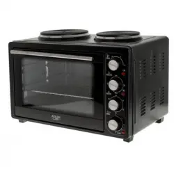 Horno Sobremesa 36l + Cocina Eléctrica 2 Platos, Asador Pollos Temporizador Ajuste Temperatura Negro 2500w Adler Ad 6020