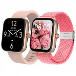 DCU Los Angeles Reloj Smartwatch Oro Rosado con 2 Correas de 20mm Silicona Beige + Nailon Rosa Soft