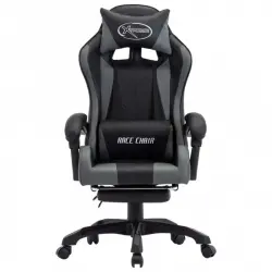 VidaXL Silla Gaming con Reposapiés Cuero Sintético Gris/Negro