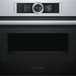 Horno con microondas - Bosch CMG676BS1, multifunción, 900W, pirolítico, 13 funciones, acero inox