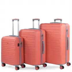 Juego De Maletas (cabina, Mediana Y Grande) Monaco Rígidas Con Capacidad De 95l Con Usb, Color Coral