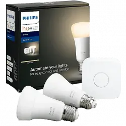 Kit de iluminación - Philips Hue, 2 bombillas, Inteligente, LED, Puente, Luz blanca cálida