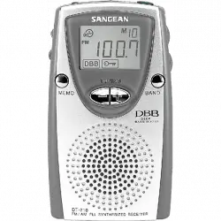 Radio portátil - Sangean DT-210, AM/FM Estéreo, PLL, Altavoz incorporado, Plata