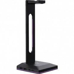 Soporte auriculares - ISY IGS 7000 RGB Gam Headset Stand + USB Hub, Iluminación, Universal, Negro