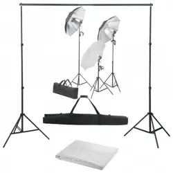 vidaXL Kit de Estudio Fotográfico con 3 Luces + Telón de Fondo Blanco