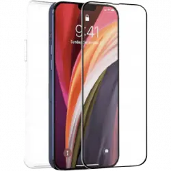 Funda + protector pantalla - Muvit MCPAK0059, Para Apple iPhone 13 Pro, TPU, Trasera, Vidrio, Transparente