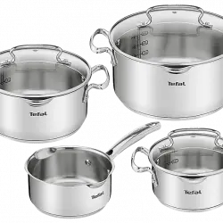 Batería de cocina - Tefal A705A8 Duetto, 16-20-24 cm, Acero inoxidable, Inox