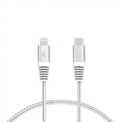 Ksix Cable de Carga Trenzado USB-C a Lightning PD Carga Ultra Rápida 60W 2m Blanco