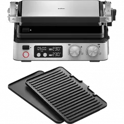 Grill - Braun CG7040, 2000 W, Posiciones 3 en 1, Temperatura ajustable, Placas de 29x23 cm, Plata