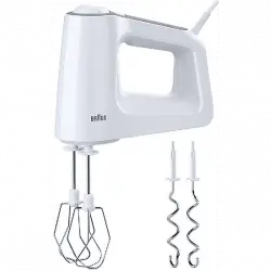 Amasadora de mano - Braun HM 3100 WH Potencia 500W, Funcion turbo, Varillas para batir y amasar