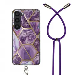 Carcasa Para Samsung S23 Diseño Mármol Dorso Rígido Cordon Amovible Morado