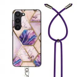 Carcasa Para Samsung S23 Diseño Mármol Dorso Rígido Cordon Amovible Violeta