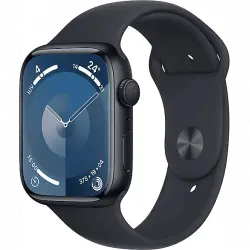 Apple Watch Series 9 (2023), GPS, 45 mm, Gesto de doble toque, Caja aluminio medianoche, Correa deportiva Talla S/M