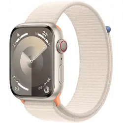 Apple Watch Series 9 (2023), GPS+CELL, 45 mm, Gesto de doble toque, Caja aluminio blanco estrella, Correa Sport Loop estrella