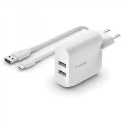 Belkin Boost Charge Cargador Dual USB-a 24 W Blanco + Cable USB-C