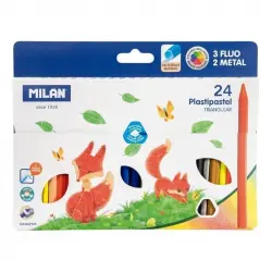 Milan 022T24 Caja de 24 Lápices Plastipastel Triangular Colores Surtidos