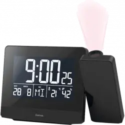 Reloj despertador inteligente - Hama Plus Charge, Proyección en techo o pared, Conexión USB, Higrómetro, Negro