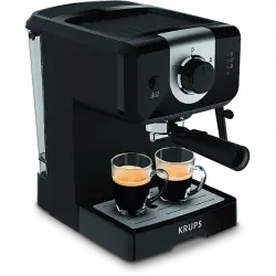 Cafetera express - Krups XP320810 Opio, 15 bares, Depósito 1.5 L, Espumador de leche, Negro