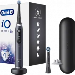 Cepillo eléctrico - Oral-B iO 8S, Con 2 Cabezales y 1 Estuche De Viaje, Diseñado Por Braun, Negro