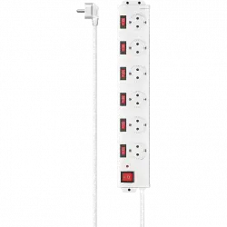 Regleta - Hama Schuko, 6 tomas, Interruptor, 250 V, Cable 1.5 m, Blanco