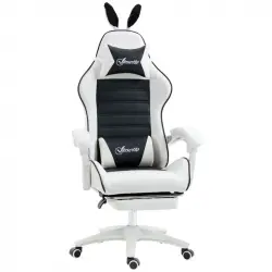 Vinsetto Silla Gaming Racing Giratoria Cuero PU con Altura Ajustable Blanca/Negra