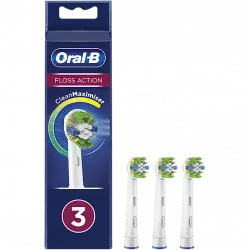 Recambio para cepillo dental - Oral-B, FlossAction, con Tecnología CleanMaximiser, Pack De 3, blanco