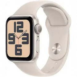 APPLE Watch SE (2023), GPS, 40 mm, Caja de aluminio blanco estrella, Vidrio delantero Ion-X, Talla S/M, Correa deportiva estrella