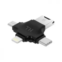 Lector Tarjetas Micro-sd 4 En 1 Usb-c/lightning/micro-usb/usb - Hl107 Negro