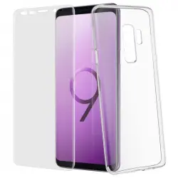 Avizar Funda de Silicona Transparente + Cristal Templado para Samsung Galaxy S9 Plus