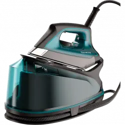 Centro de planchado - Rowenta DG7623 Compact Steam Pro, 2200 W, 6.3 bar, 325 g/min, 1.1 L, Suela Microsteam 400 HD Láser, Vapor vertical, Negro/Azul