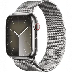 Apple Watch Series 9 (2023), GPS+CELL, 45 mm, Gesto de doble toque, Caja acero inoxidable plata, Correa Milanese Loop plata