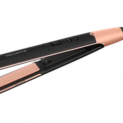 Plancha de pelo - Rowenta SF4620F0 Express Shine, Revestimiento Papaya, Placas cerámica, 8 temp., Hasta 210 °C, Liss & Curl, Negro y albaricoque