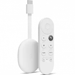 Reproductor multimedia - Google Chromecast con TV (HD), Resolución 1080 pixels, Mando control por voz, Nieve